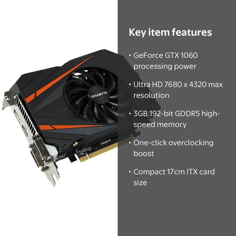 Gigabyte GeForce GTX 1060 Mini ITX OC 3GB GDDR5 Graphics Card