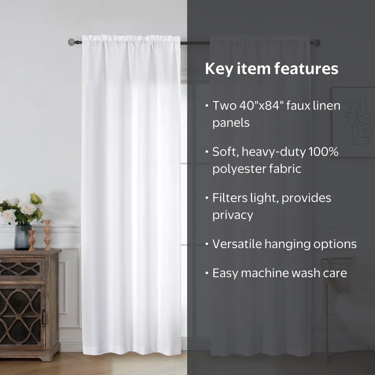 OVZME, Curtains, 40 inches x 84 inches, White, 2 Panel Set