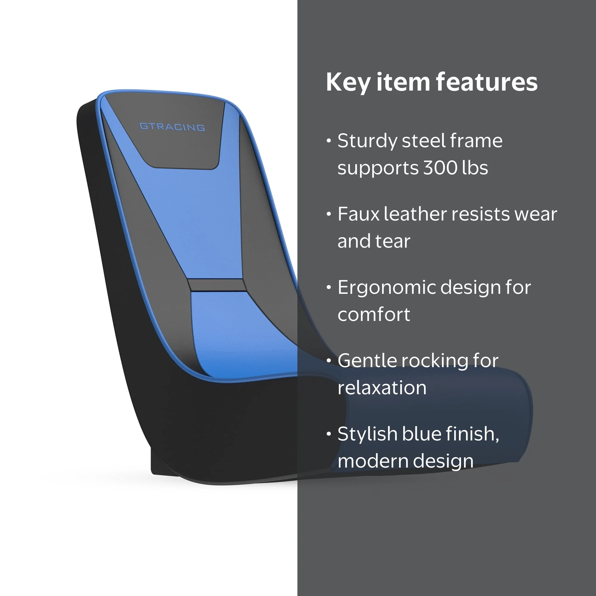 GTRACING Faux Leather Floor Rocker Video Gaming Chair, Blue
