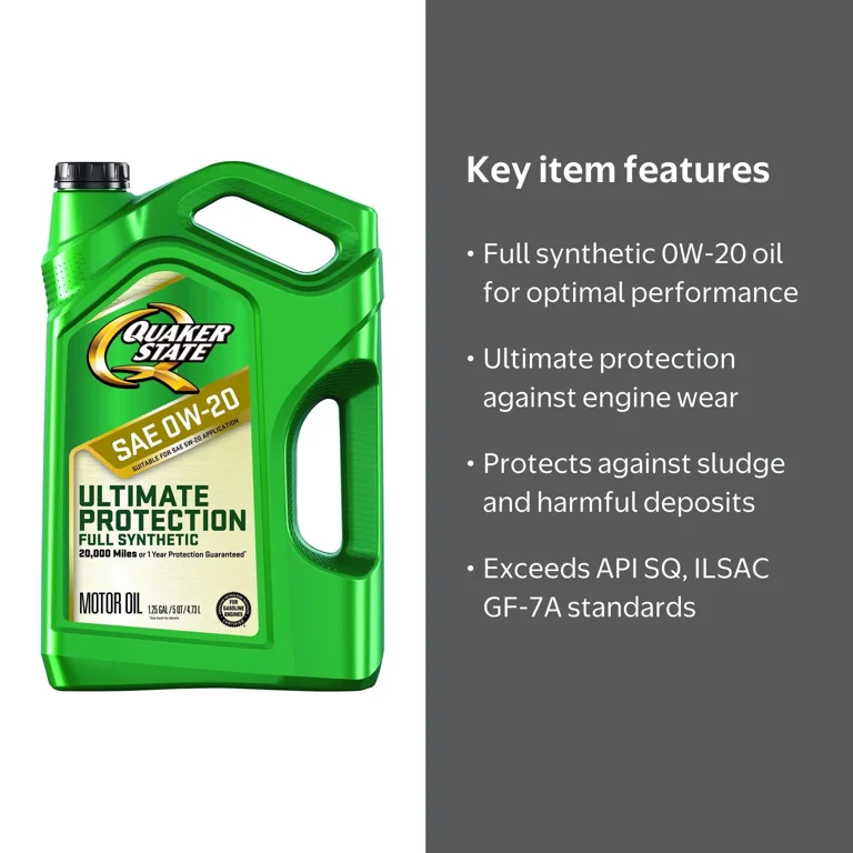 Quaker State Ultimate Protection Full Synthetic 0W-20 Motor Oil, 5