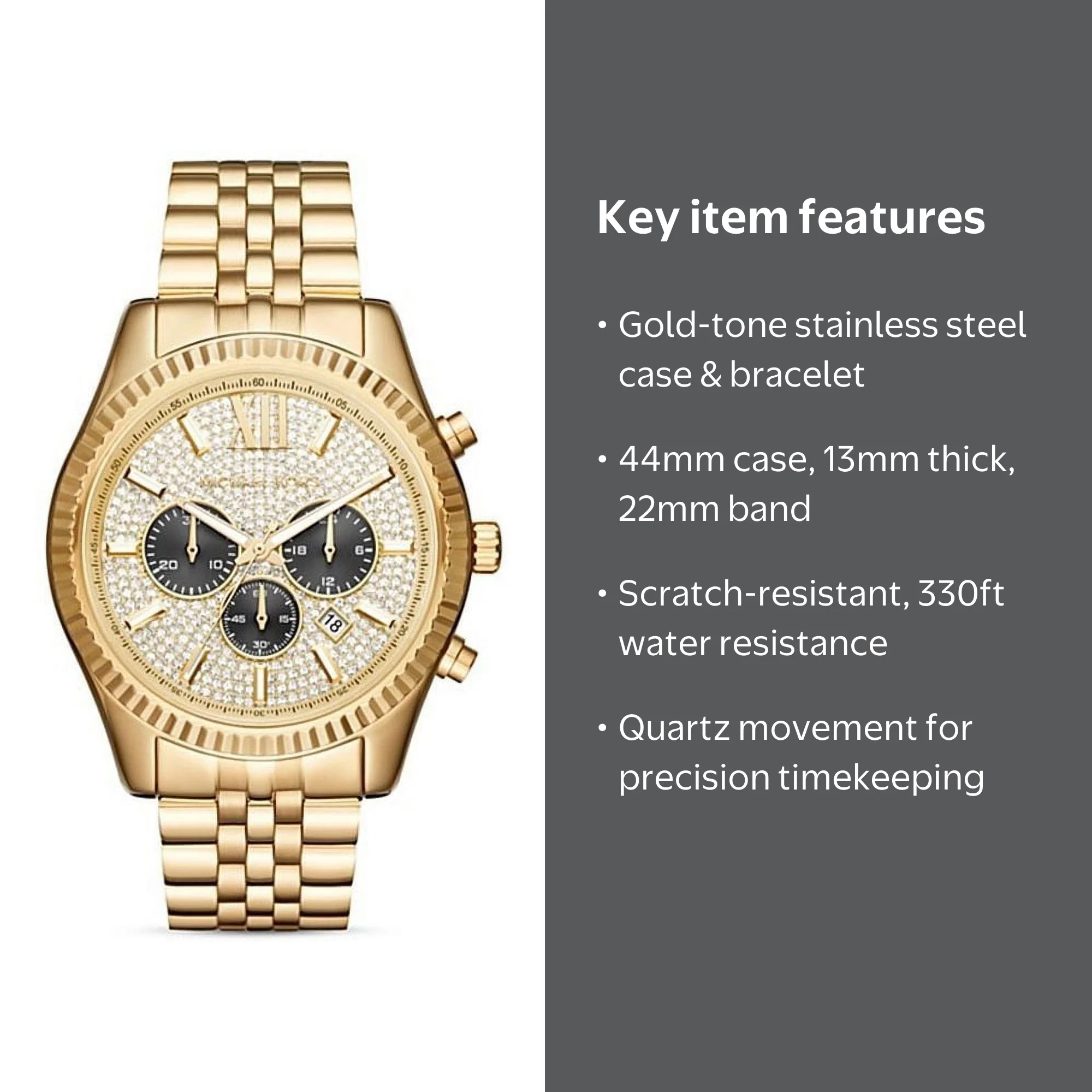 Michael Kors Men's Gold-Tone Chronograph Watch, 44mm Case
