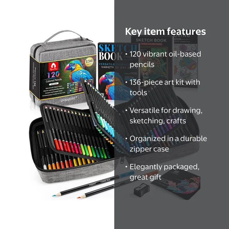 Vigorfun 136-Pack Colored Pencils Set with Portable Gift Case, Art