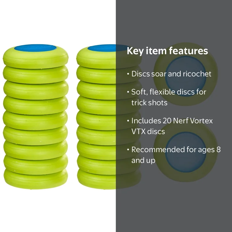 Nerf, Vortex VTX Disc Refill, 20 Discs, Green, Soft Flexible