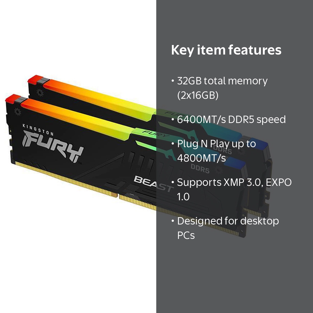 Kingston FURY Beast 32GB (2 x 16GB) 288-Pin PC RAM DDR5 6400 (PC5