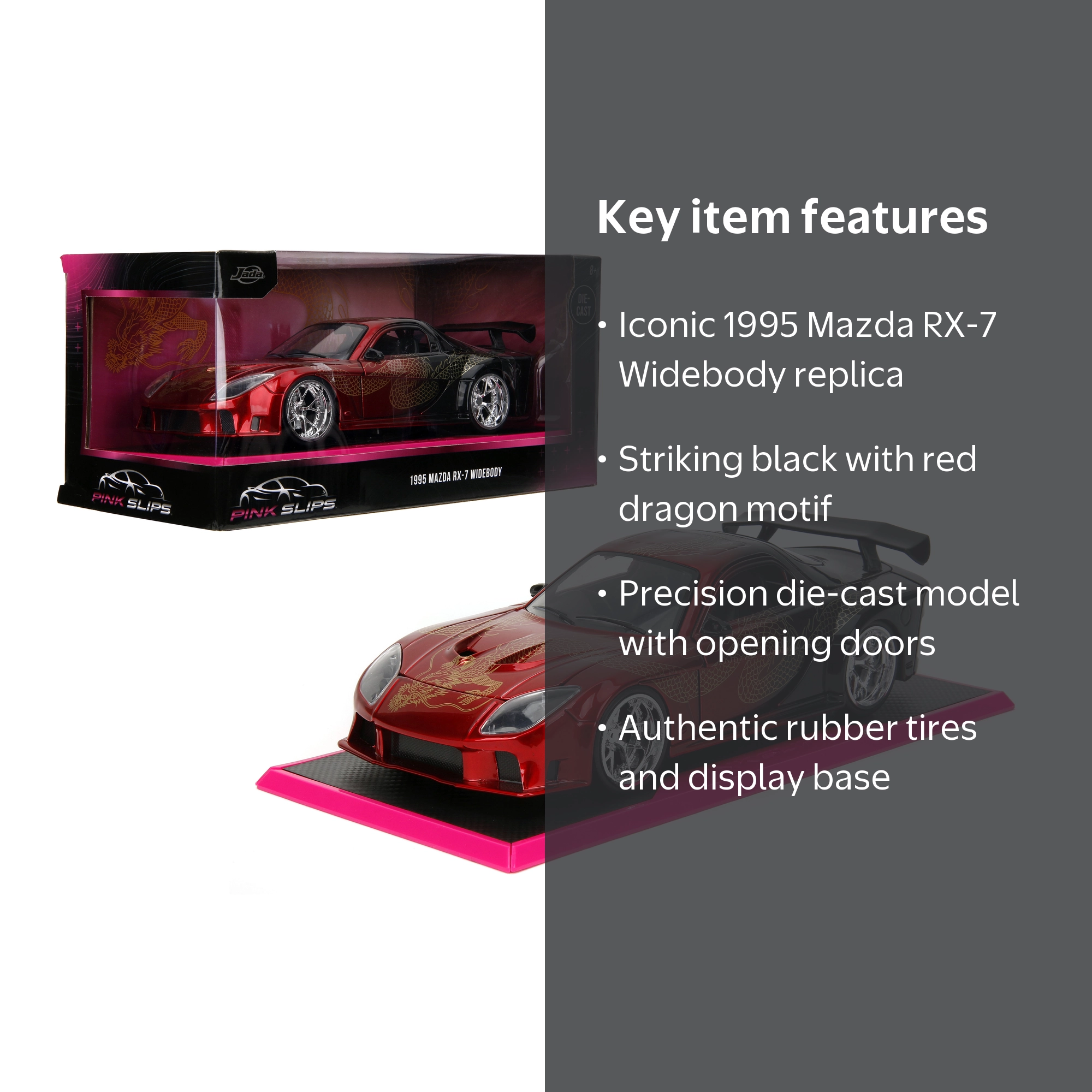 Jada 1:24 Mazda RX-7 Widebody Black/Red Dragon Toy - Walmart