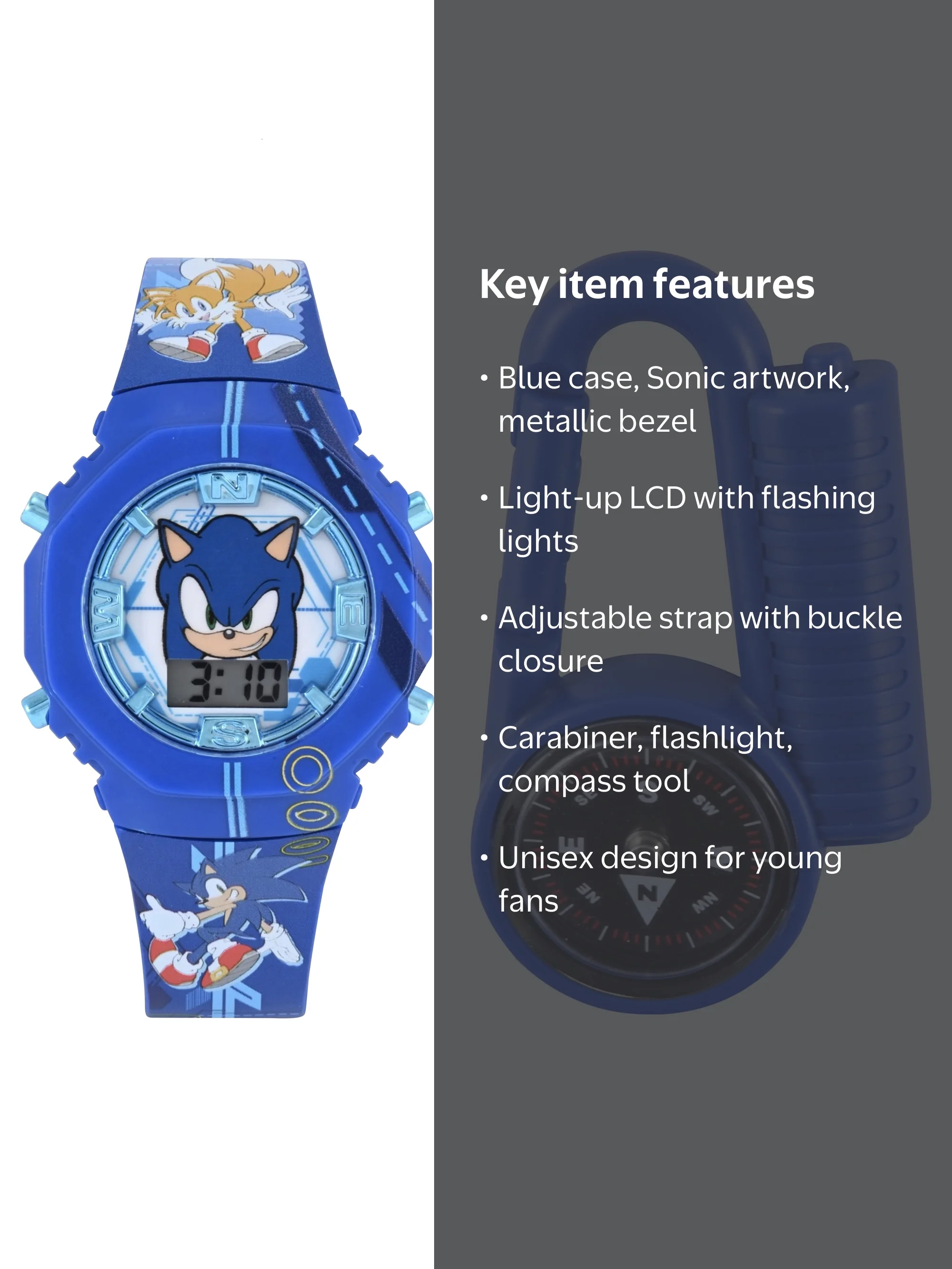 SEGA Sonic the Hedgehog Unisex Child Blue LCD Watch and Compass