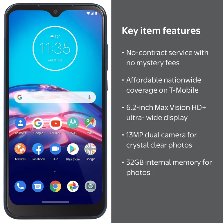 Motorola Moto E, 32GB, Midnight Blue - Walmart Family Mobile