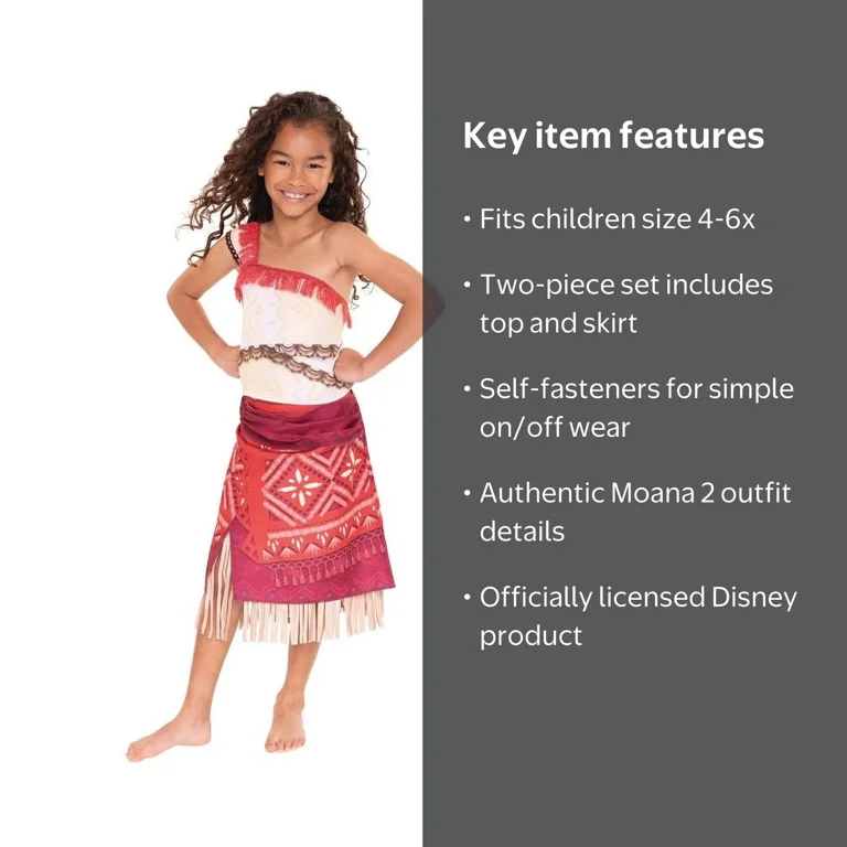 moana dress Disney 2 Kids Classic Costume Island Style, Size: Small 4-6 allowing you to relive your favorite moments from the movie Disney's Moana 2 Adventure Play