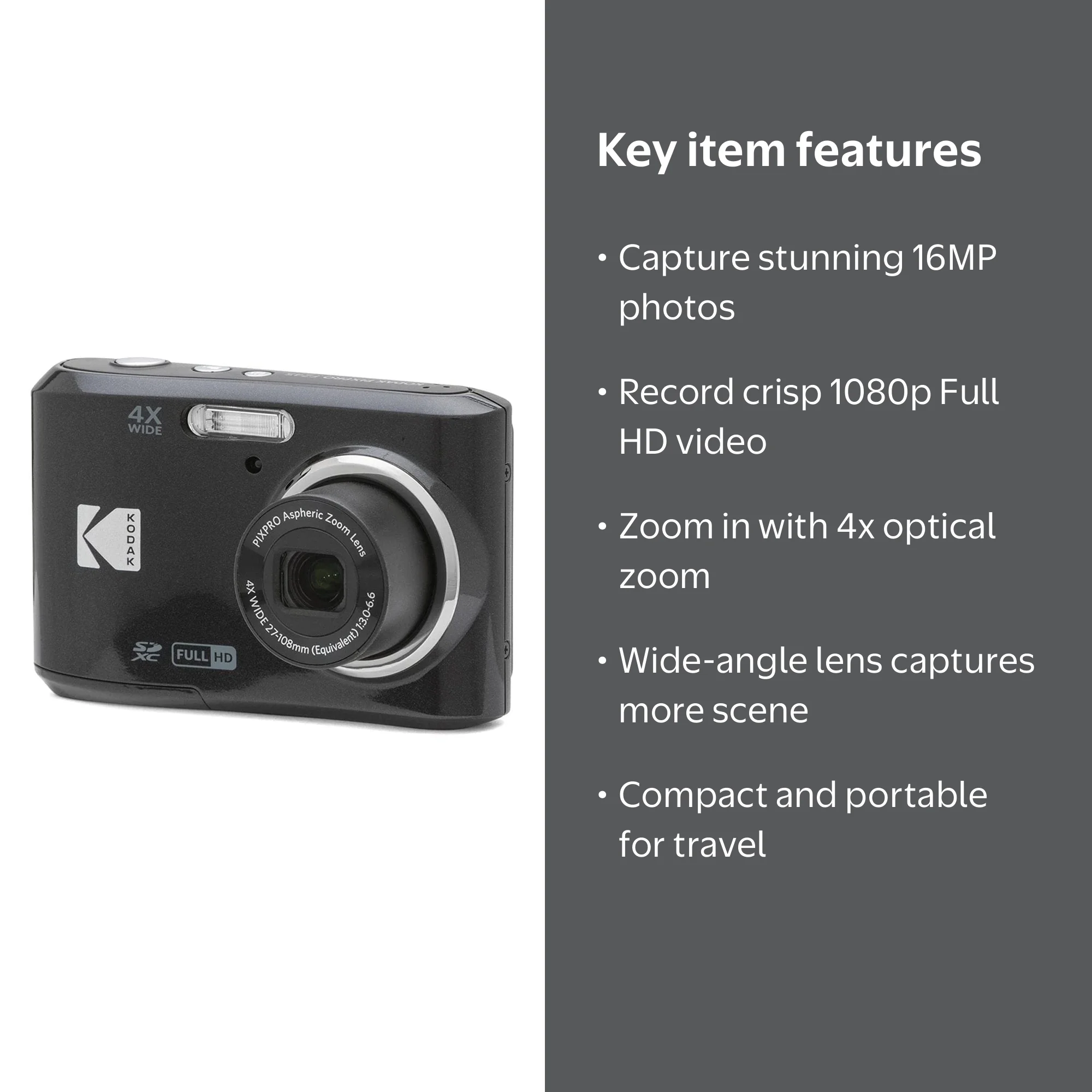 KODAK PIXPRO FZ45 Friendly Zoom Point Shoot Compact Video Photo
