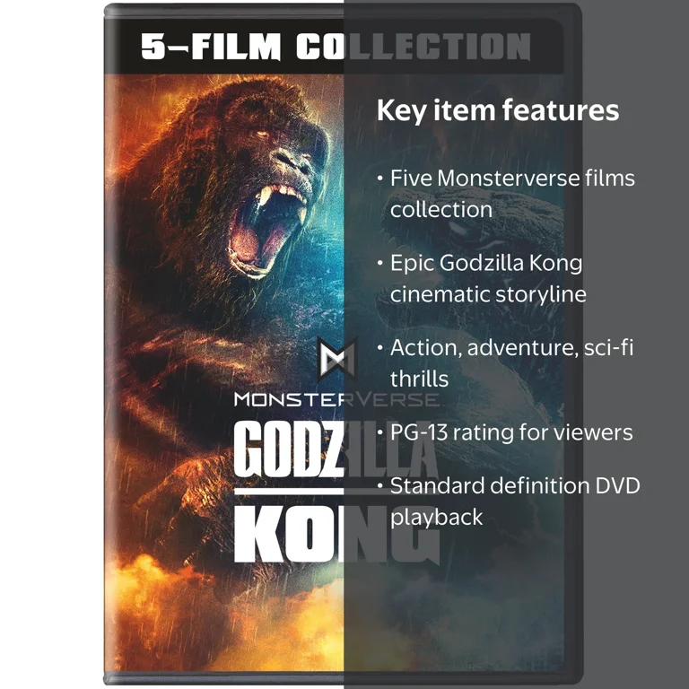 Godzilla Kong Monsterverse 5-Film Collection DVD, Action and