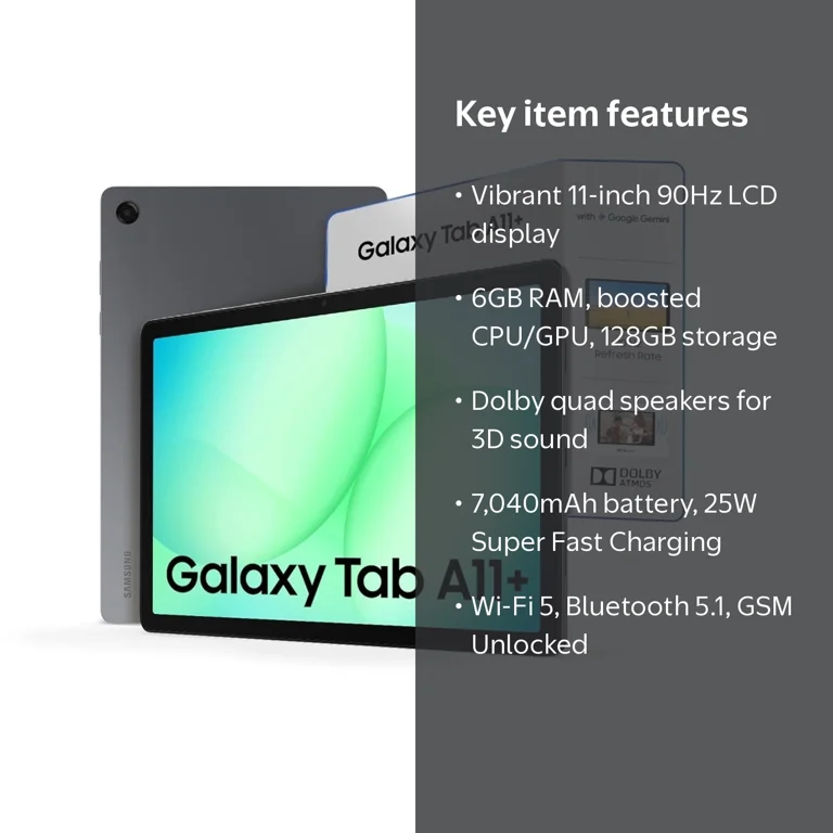Samsung Galaxy Tab A11+ (Plus) 5G Wi-Fi + Cellular | 128GB + 6GB