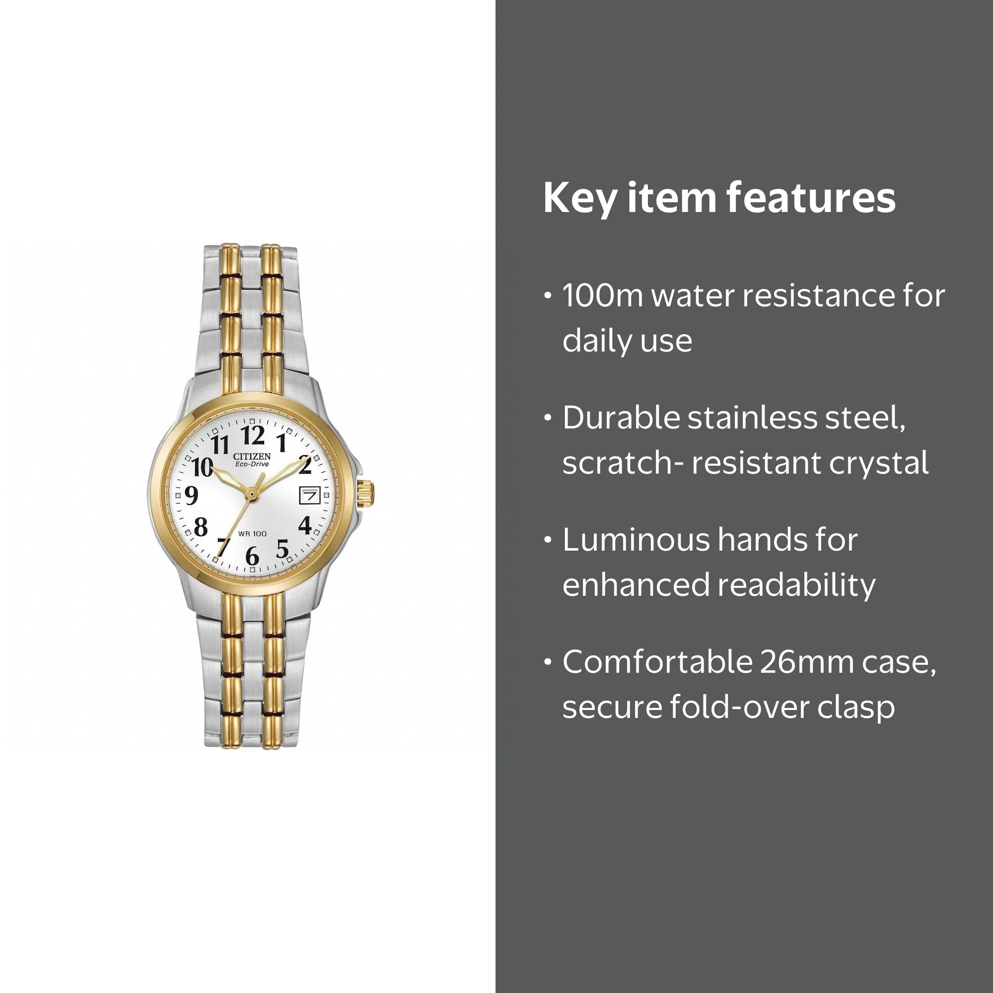 citizen women's eco drive dress classic watch ew 1544-53a Citizen Ladies Eco-Drive Watch, EW1544-53A, Two-tone Stainless Steel, White Dial