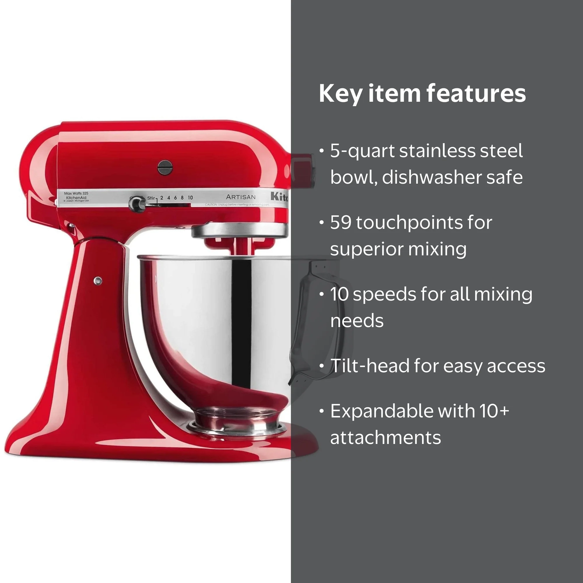 KitchenAid Artisan Tilt Head Stand Mixer, 5 qt, Passion Red