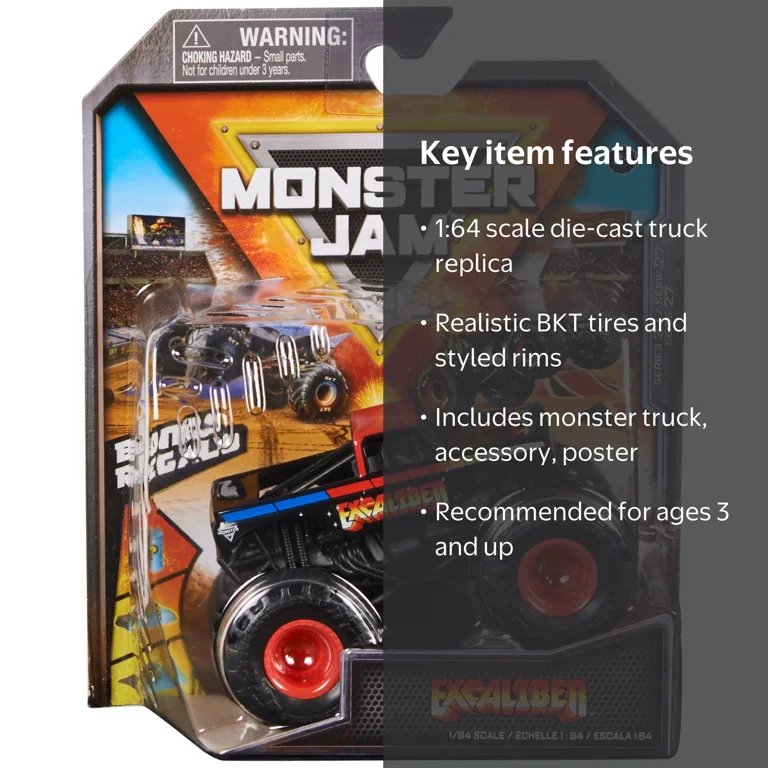 Monster Jam Excaliber 1:64 Scale Stunt Truck Toy, Replica Die-Cast