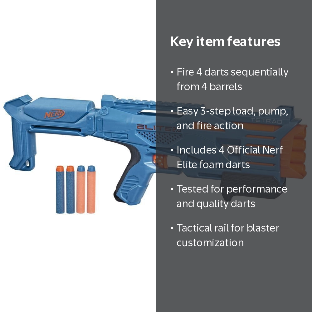 Nerf, Blaster, Tetrad QS-4, 4 Barrel Blasting with 4 Nerf Darts