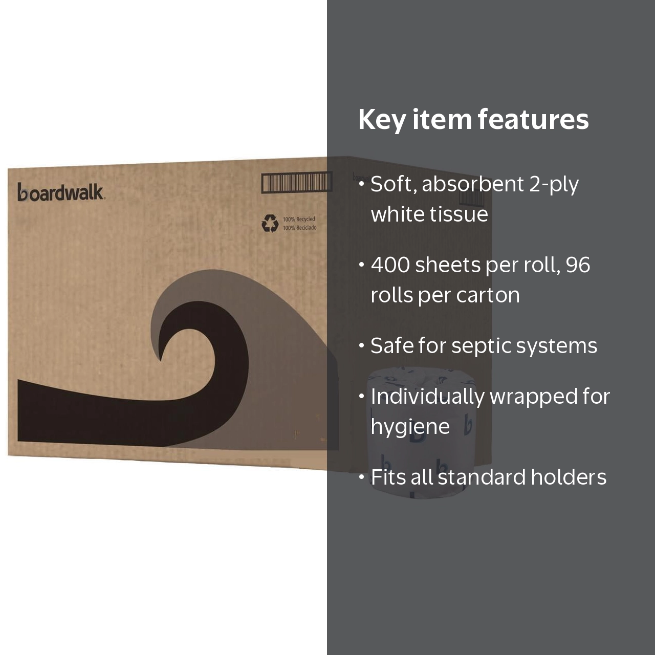 Boardwalk, Toilet Paper, 2-Ply, 4x3 inches, White, Septic Safe