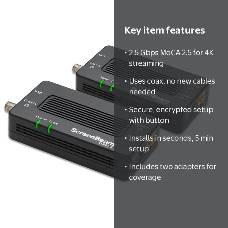 ScreenBeam, MoCA 2.5 Network Adapter, ECB6250K02, 1 Gbps Ethernet
