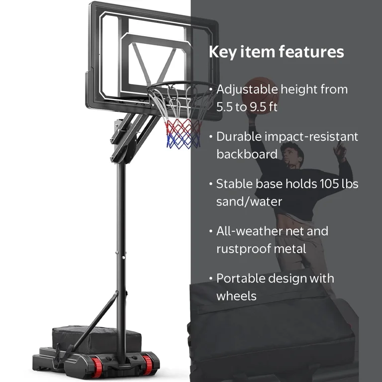 VIRNAZ 33 in. Portable Basketball Hoop & Goal System for Outdoor