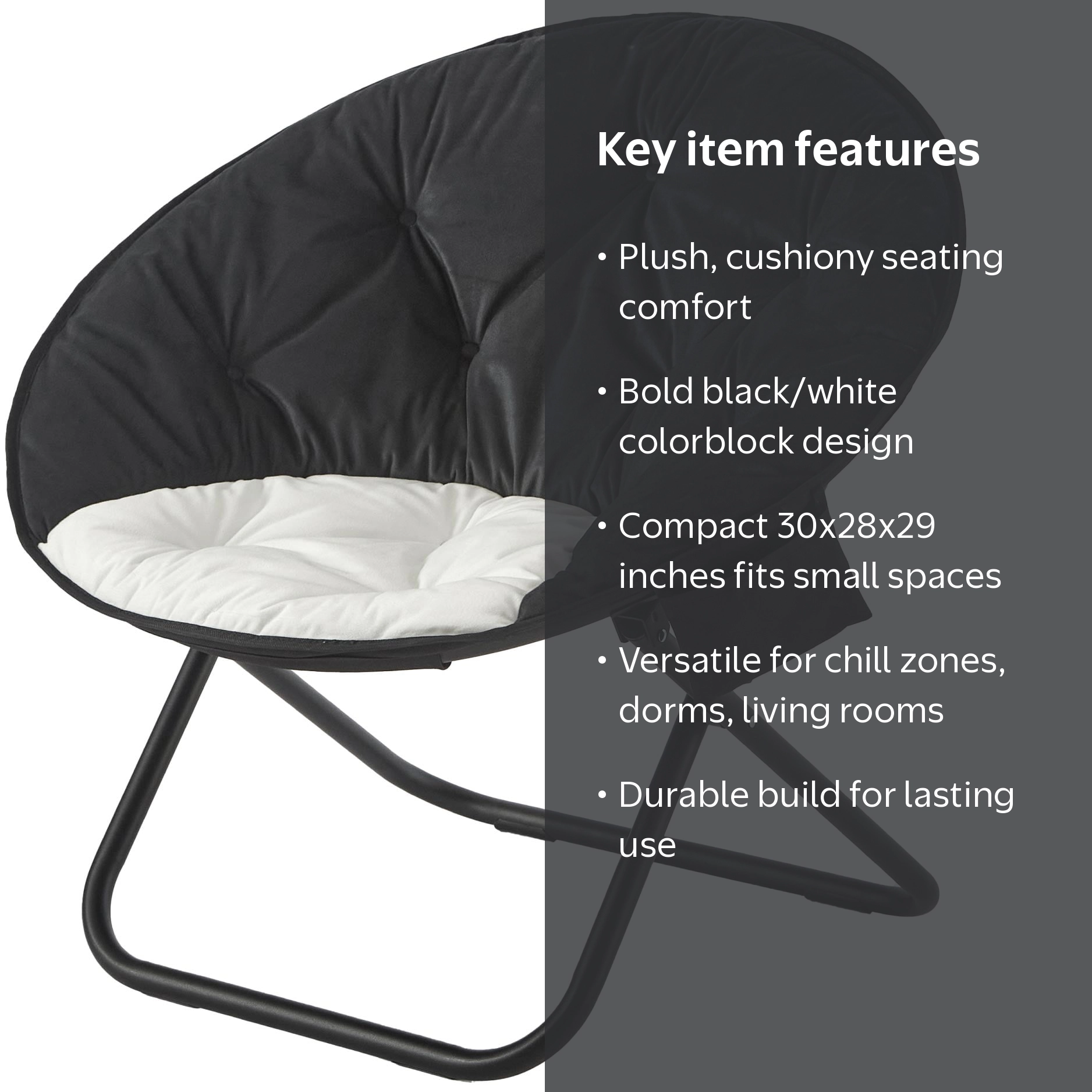 Urban Shop Colorblock Saucer Chair, Black/White, Perfect for