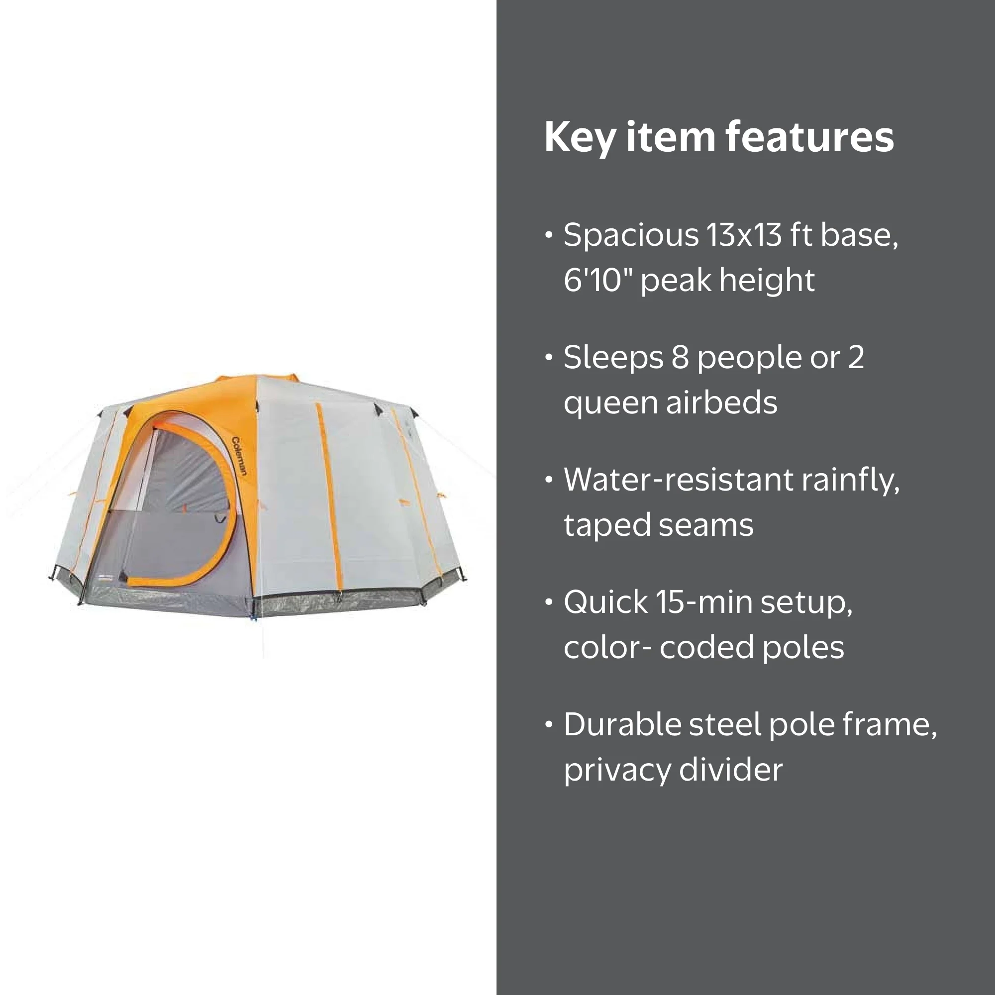 Coleman 13'x13' 8-Person Octagon Cabin Tent with Full Fly and Room