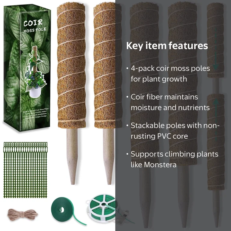 Moss Pole for Indoor Monstera Garden Plant Support, 4 Pack (17