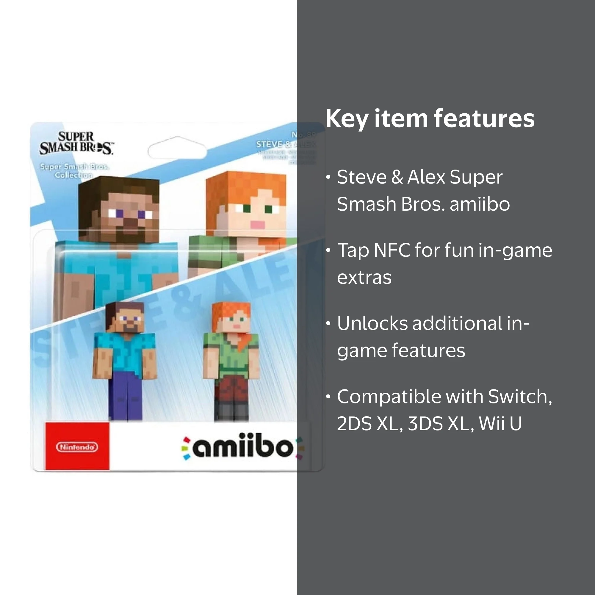 Nintendo Amiibo, Steve and Alex 2-Pack, Minecraft Super Smash Bros