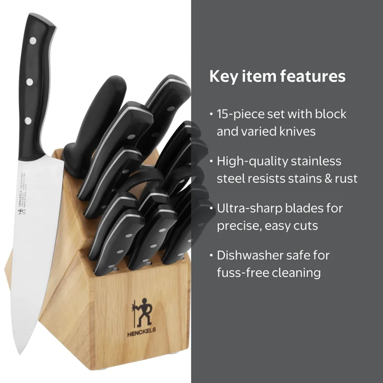 Free Shipping! HENCKELS 15-Piece Stainless Steel Knife Block Set