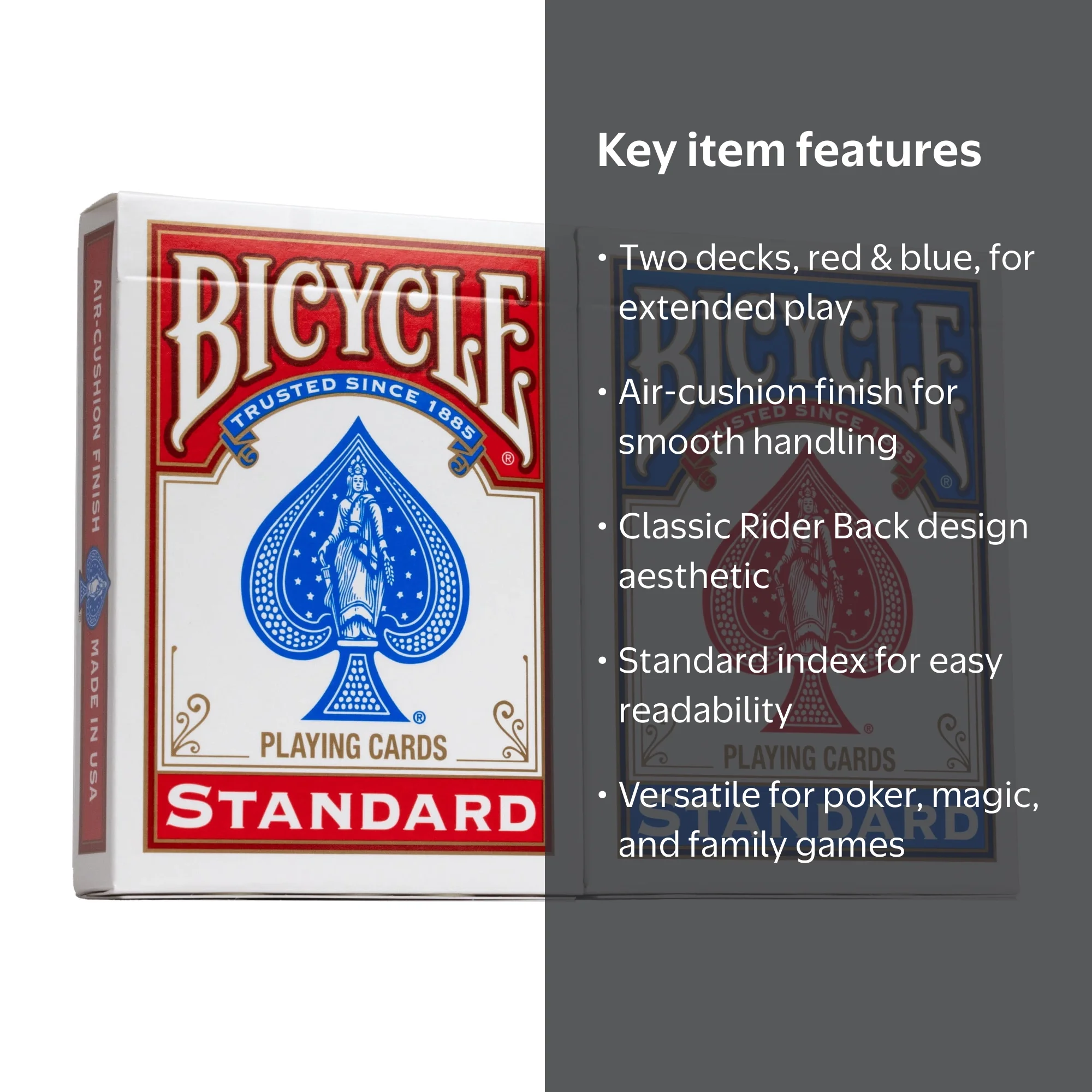 Bicycle Playing Cards, 2 Pack, Standard Index, Red and Blue