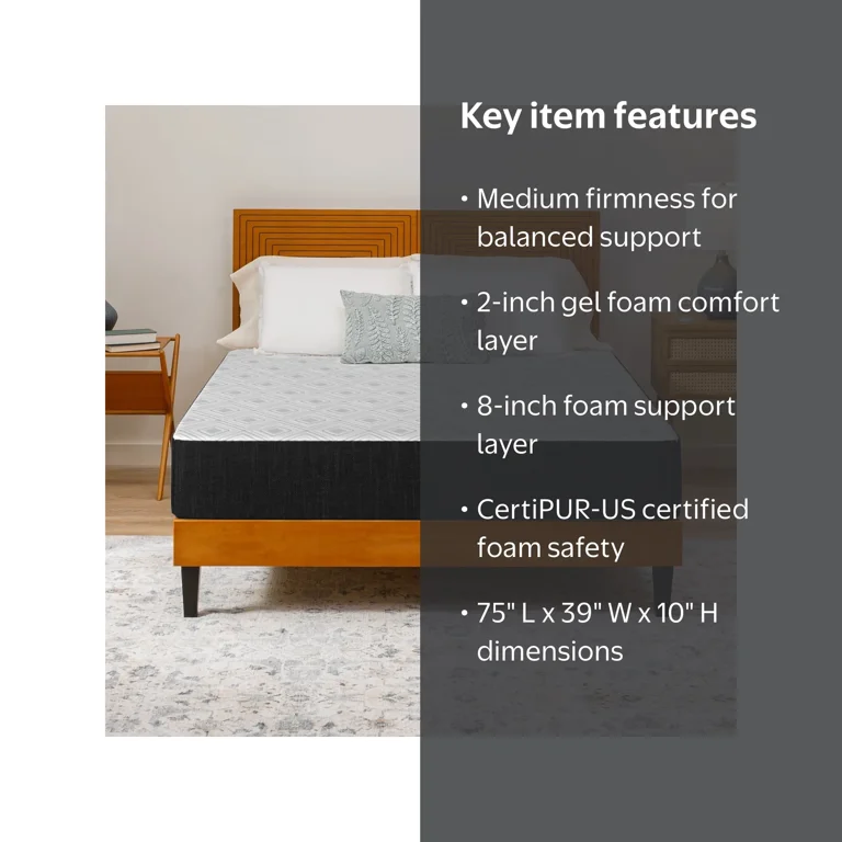 Sealy Essentials 10” Medium Twin Gel Memory Foam Mattress-in-a-Box