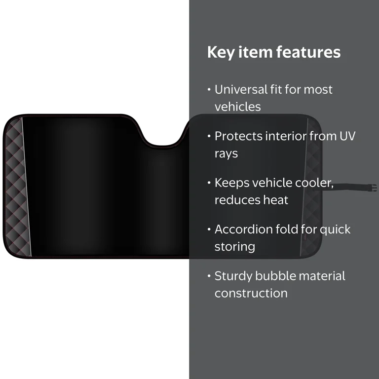 Genuine Dickies Red Diamond Accordion Auto Sunshade, Black