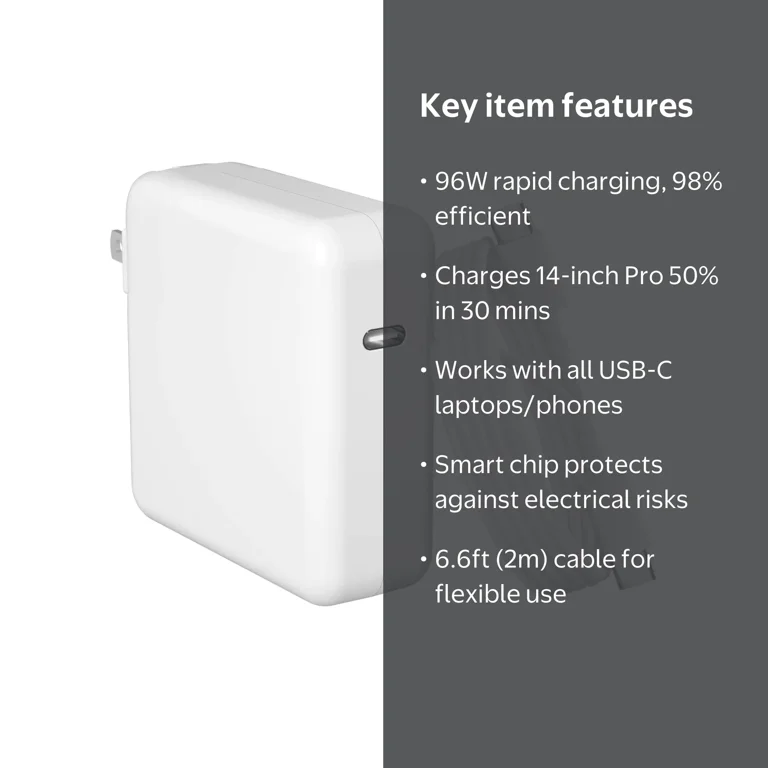 Cord Apple Charges: Mac Book Pro 96W USB C Power Adapter for