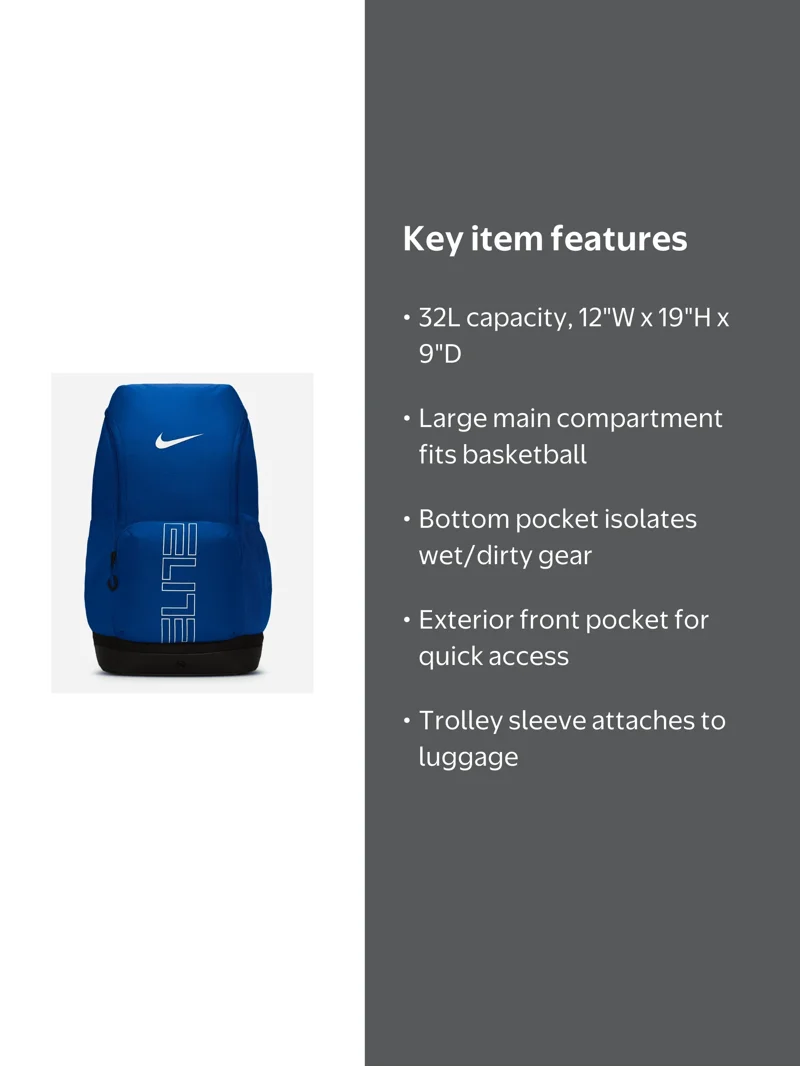 largest capacity nike backpack Nike, Unisex, Varsity Elite (32L), Black/Black/Metallic Silver, One Size : Sports & Outdoors Product Details Team USA colors and graphics Nike Game-Day Backpack 2023