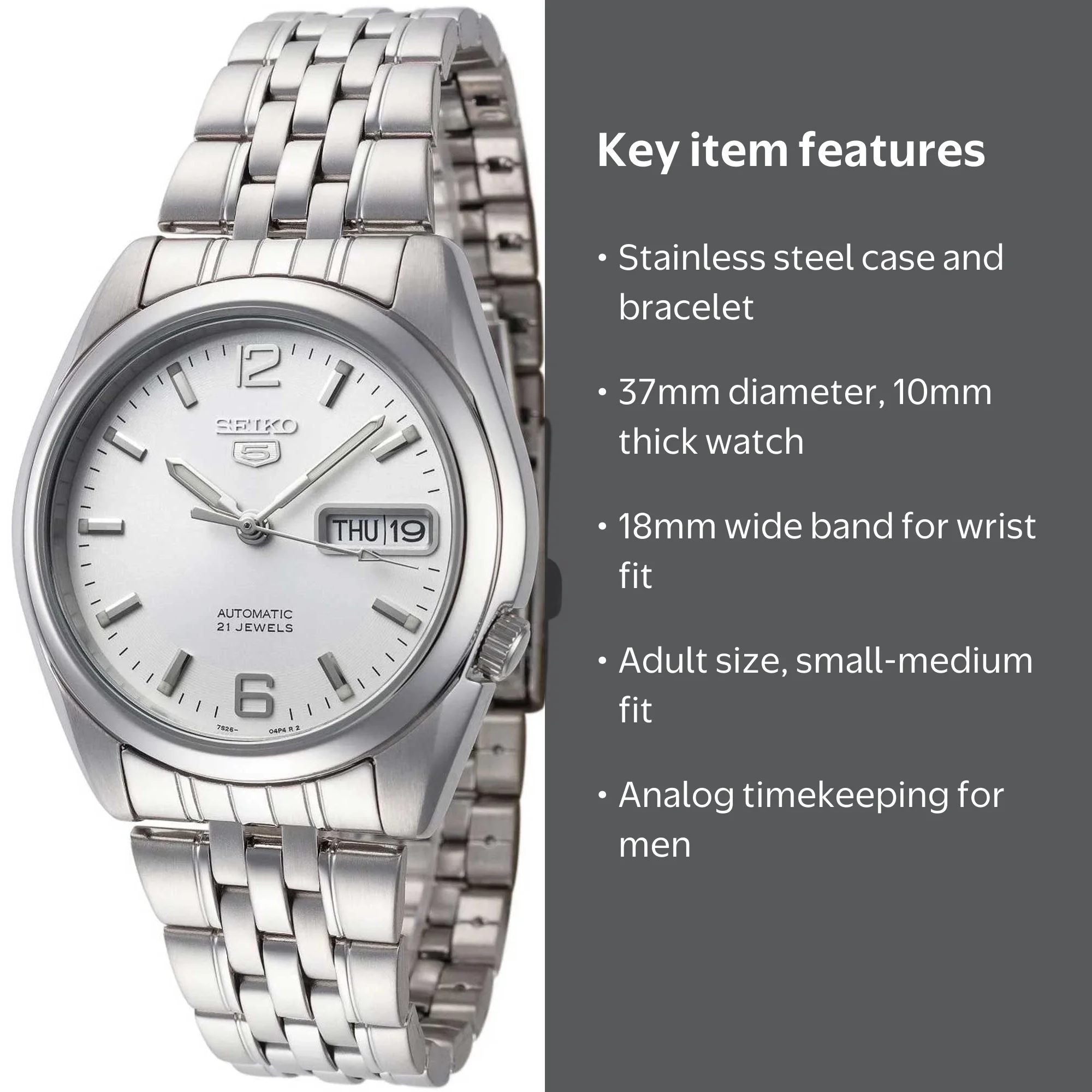 Seiko Men's Series 5 SNK385K1 Automatic Watch, Silver Tone Dial