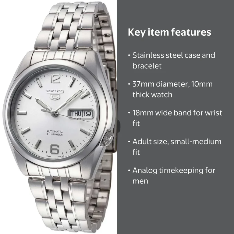 Seiko Men's Series 5 SNK385K1 Automatic Watch, Silver Tone Dial