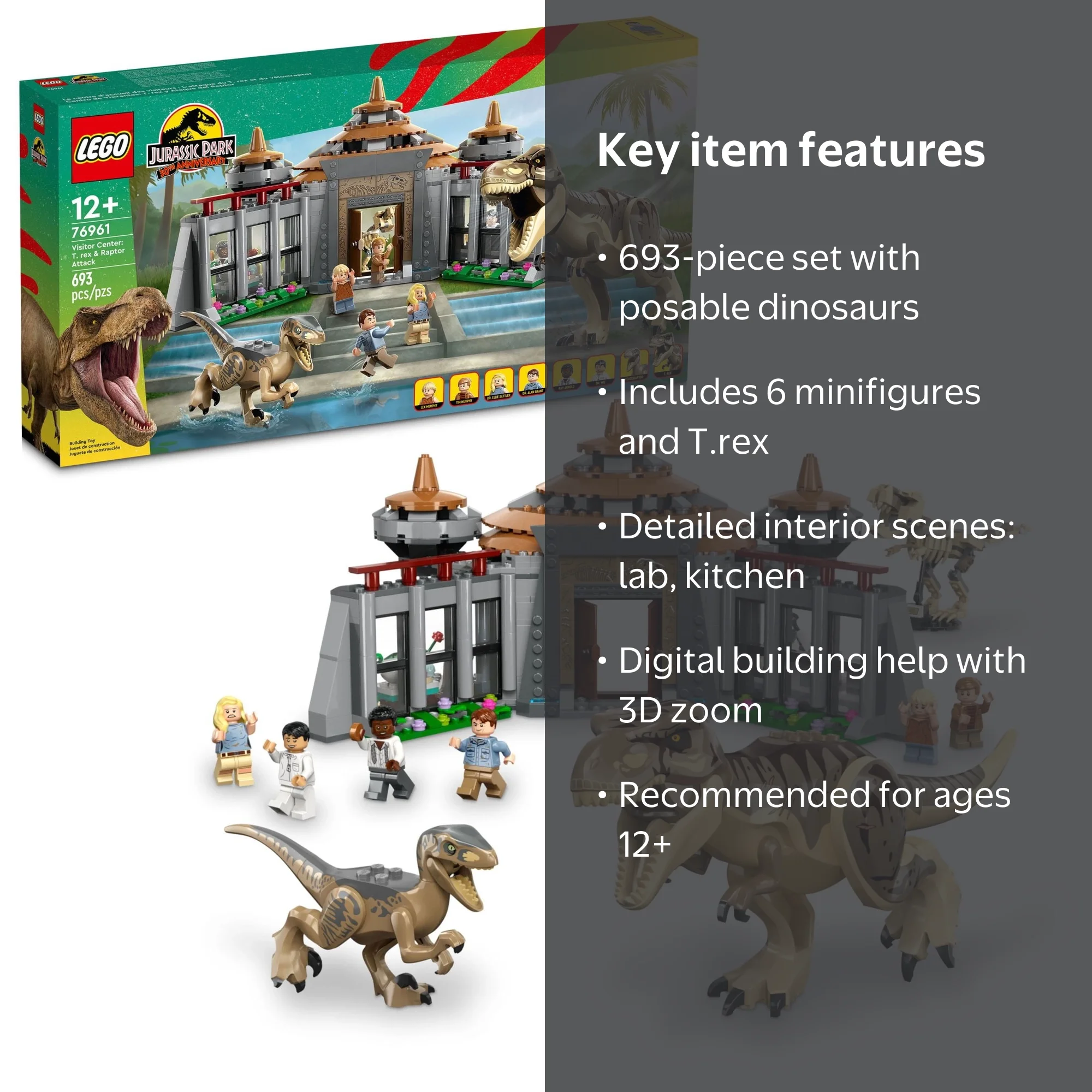 LEGO Jurassic Park Visitor Center 76961 Dinosaur Toy Set, Includes