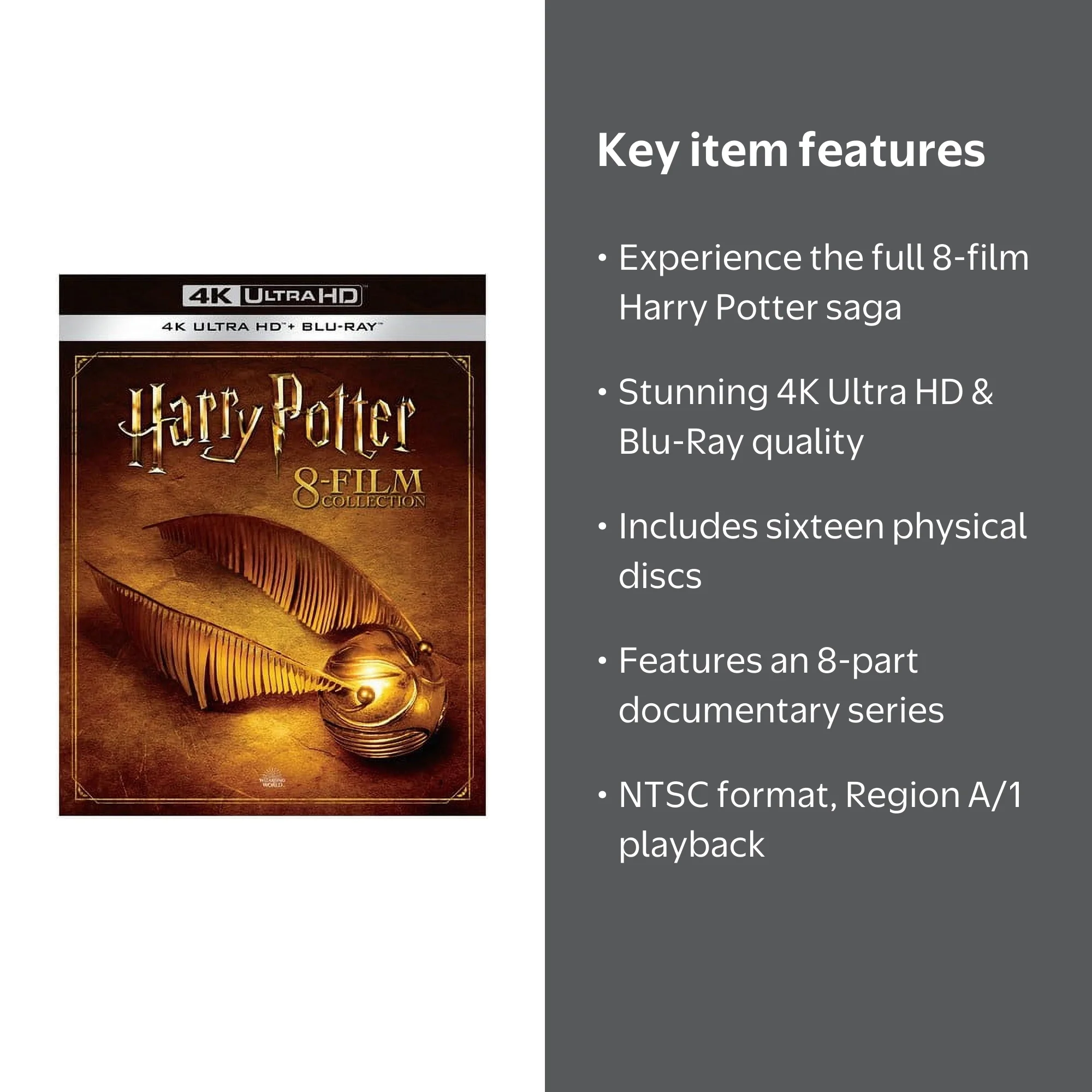 Harry Potter: 8-Film Collection 4K UHD + Blu-Ray, Complete Set