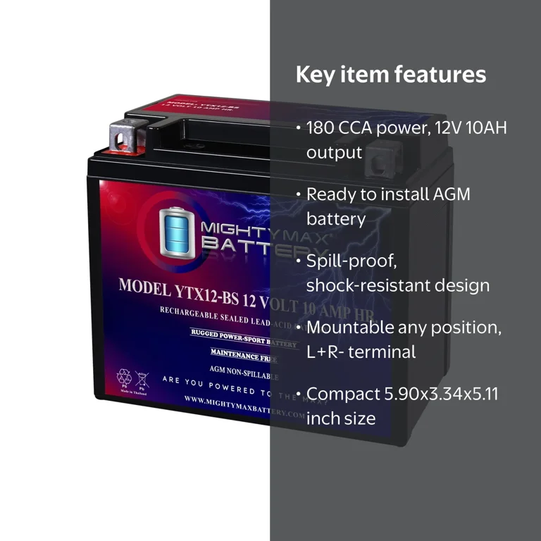 YTX12-BS 12V 10AH SLA AGM Rechargeable Battery for Kawasaki 300