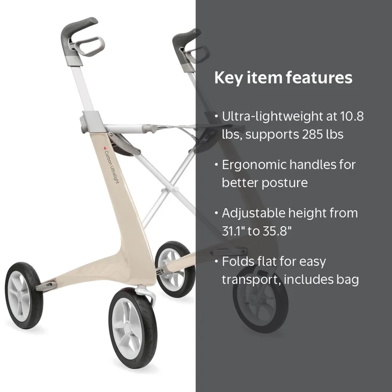 byACRE Carbon Ultralight Comfort Rollator Walker, 18.5In Seat