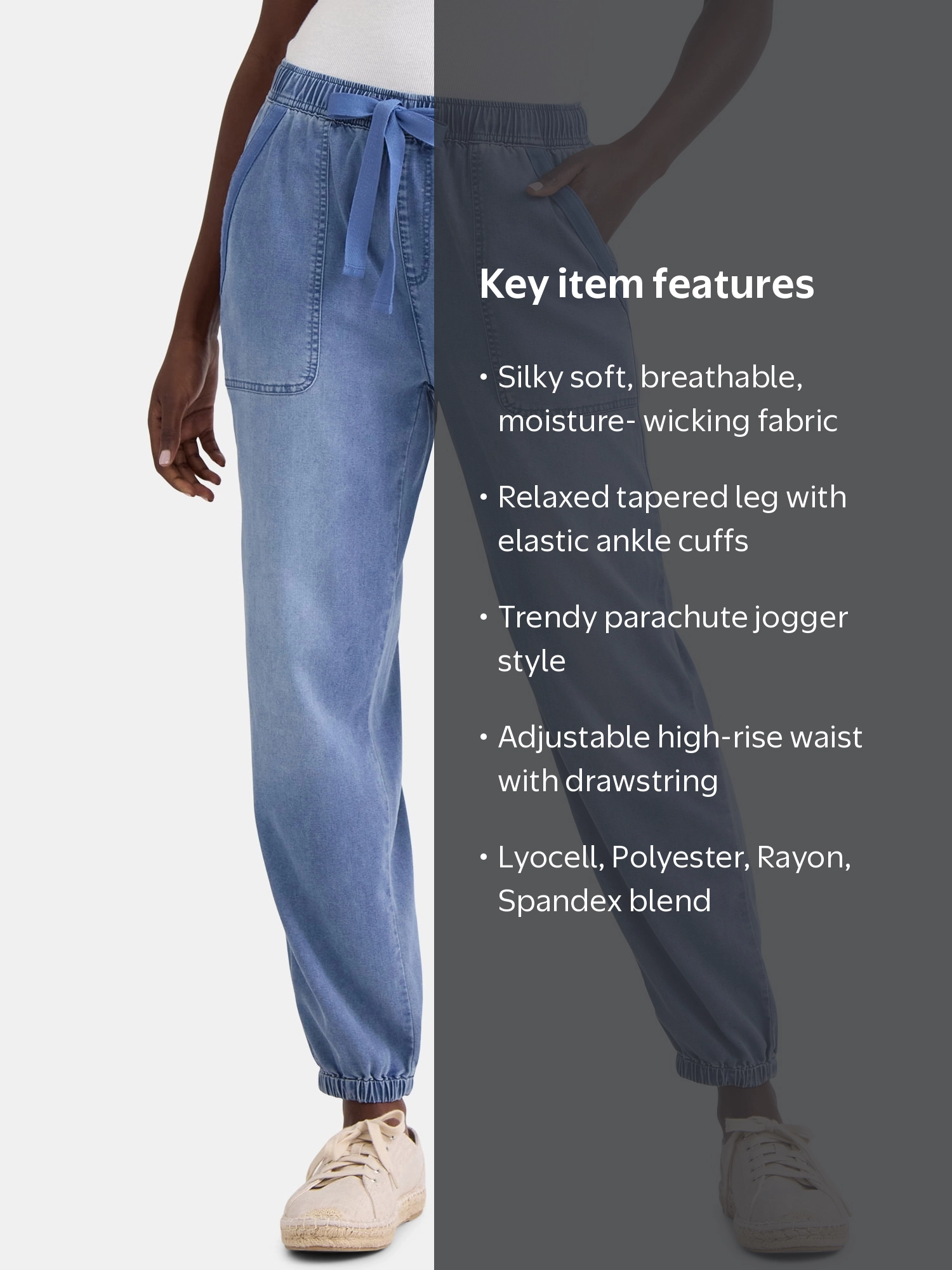 Time and Tru Women's High Rise Parachute Jogger Pants, 28