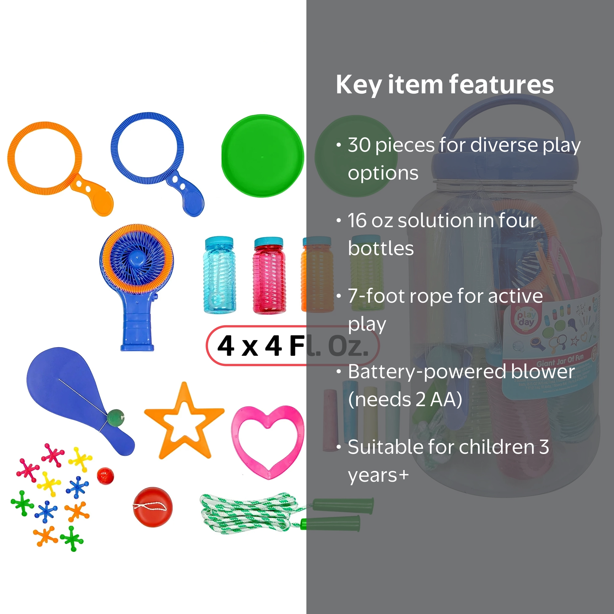 Play Day Outdoor Games Active Toys 30 Piece Kids Set with Bubble
