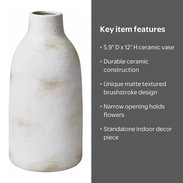 Better Homes & Gardens Brushed Wash Ceramic Vase, 12