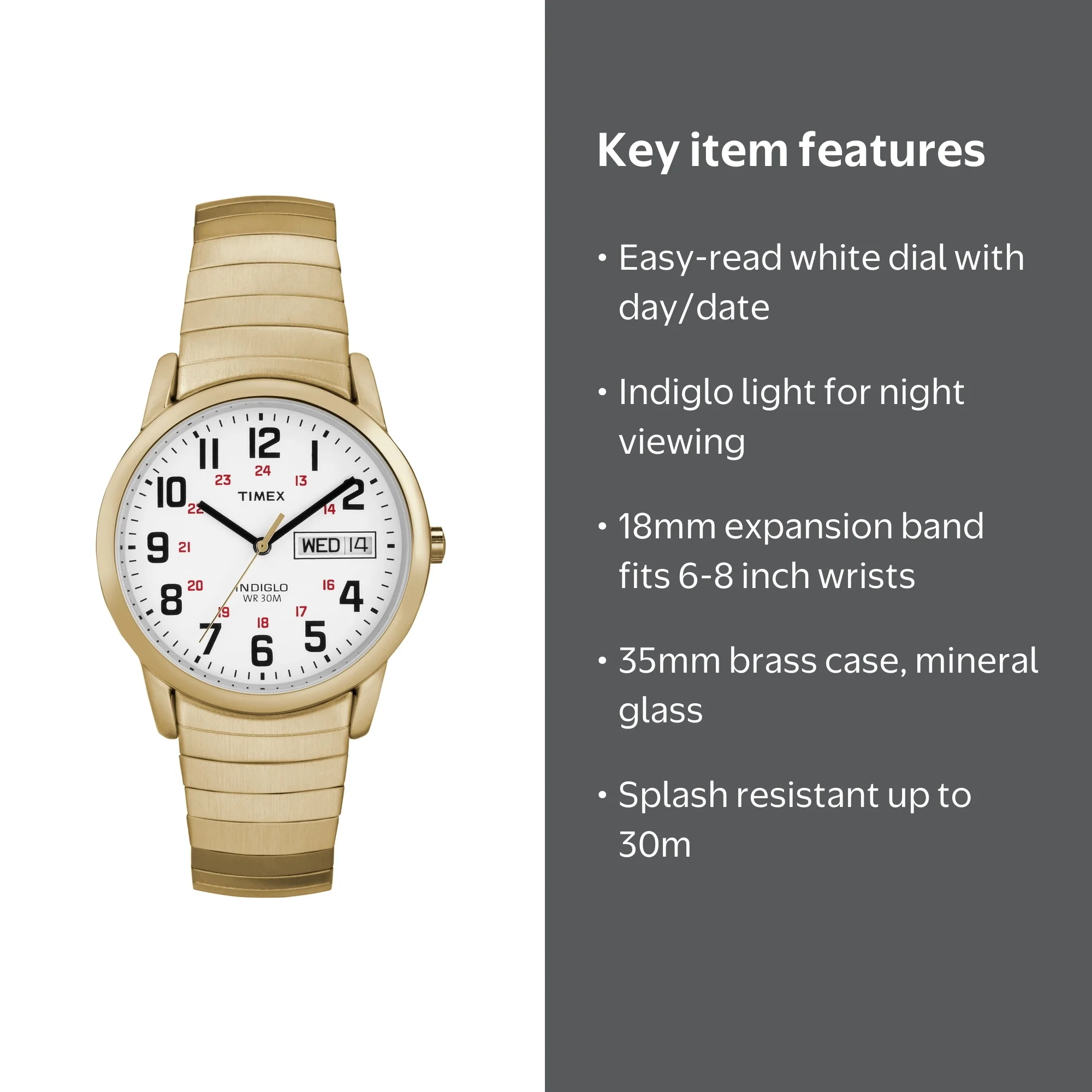 Timex Men's Indiglo Easy Reader Day-Date Gold/White 35mm Watch