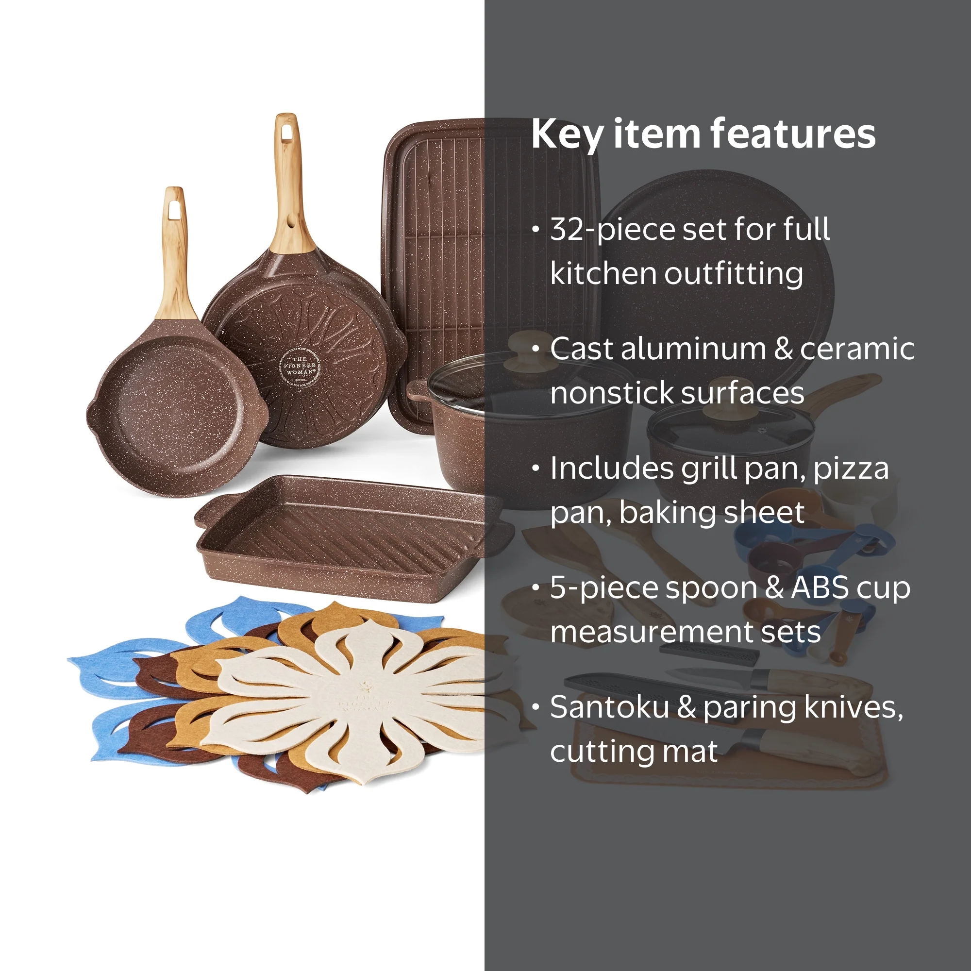 The Pioneer Woman, Cookware Set, 32-Piece, Nonstick Aluminum