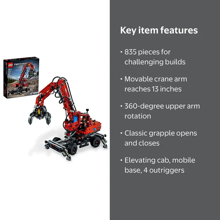 LEGO, Technic Material Handler Crane, 42144, Ages 10+ 835 Pieces