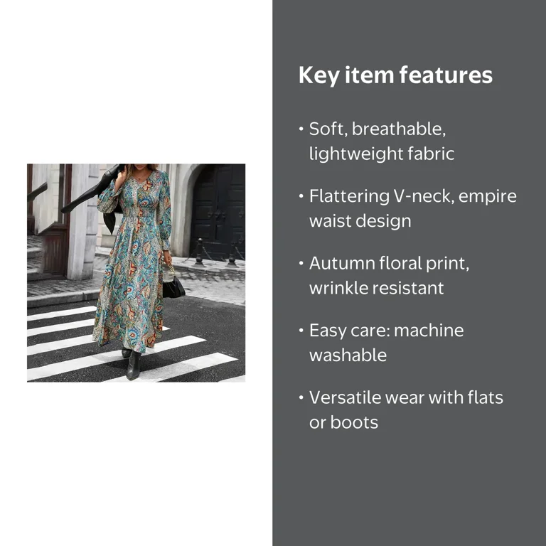 early autumn long sleeve v neck print maxi dress Floral Print Cotton Maxi Dress: V Neck Boho Summer Dress