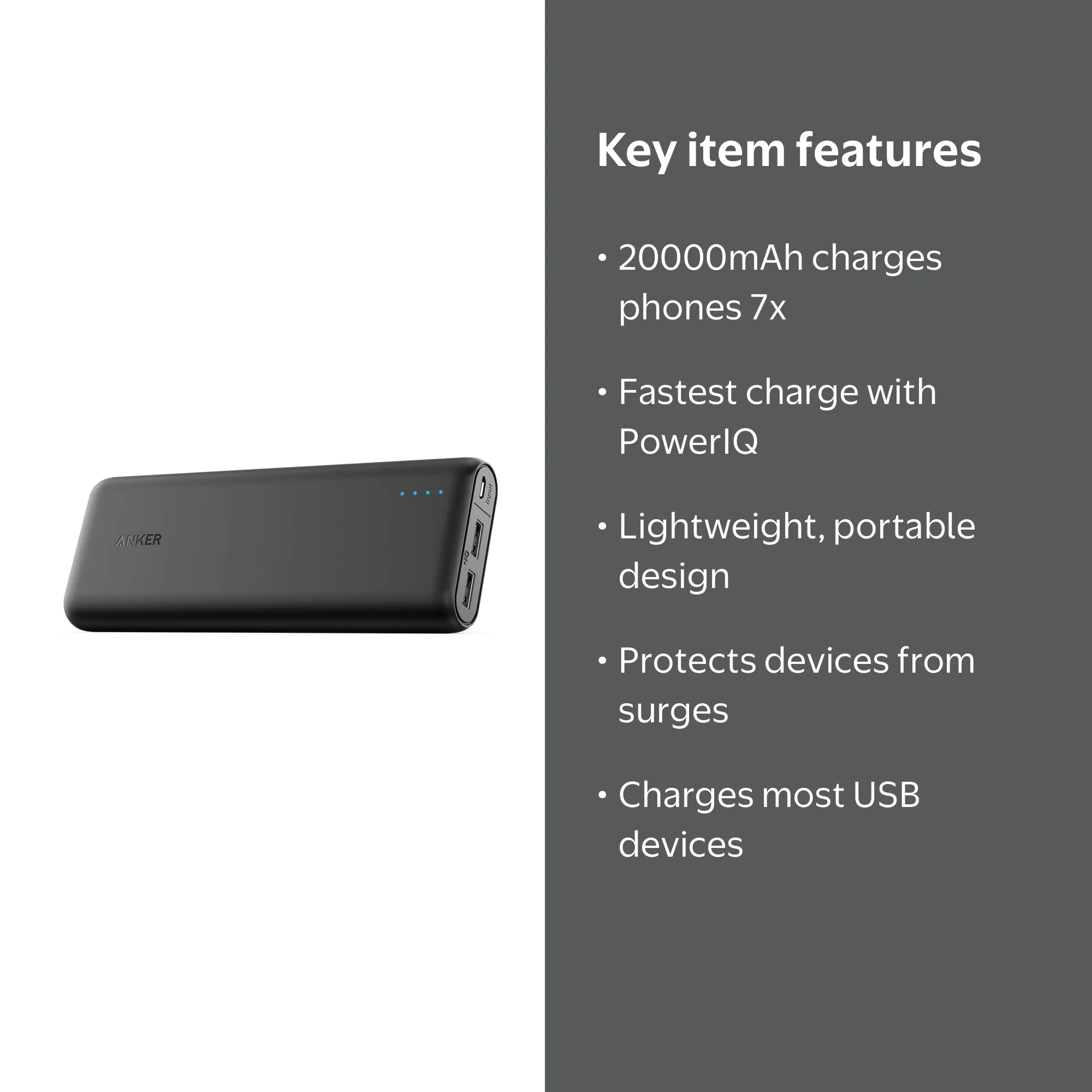 Anker PowerCore 20100 - 20000mAh Charger for iPhone, iPad, Samsung with  4.8A Output, PowerIQ (Black) - Walmart.com