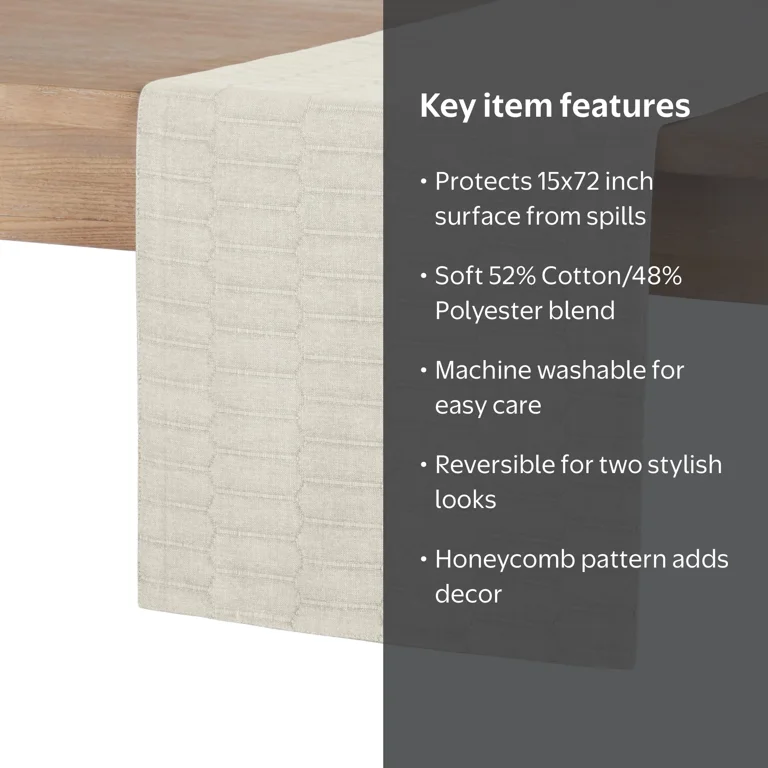 Martha Stewart Honeycomb Reversible Elegant Table Runner, Natural