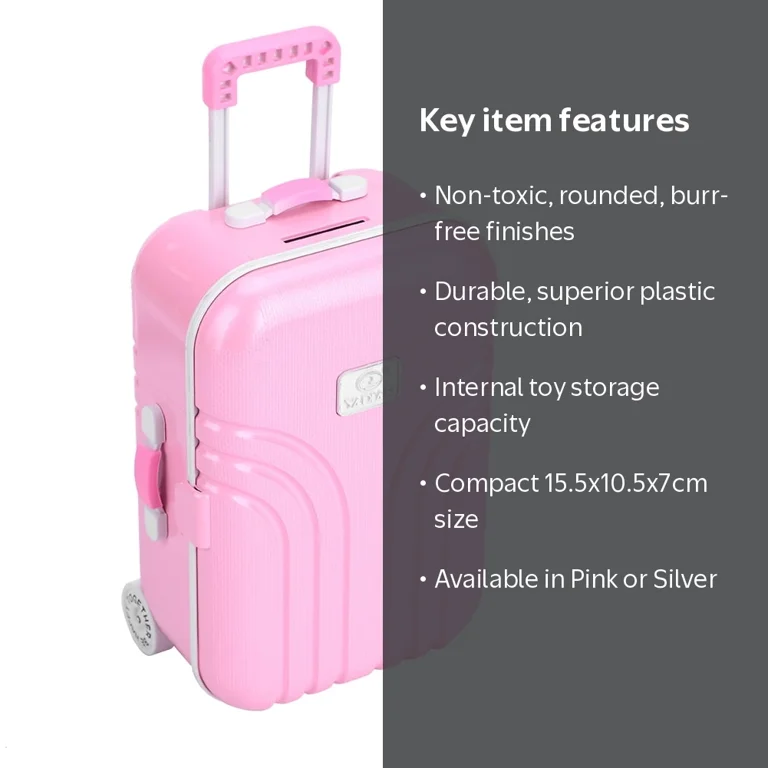 Mavis Laven Doll Suitcase, 15.5x10.5x7cm, Pink Plastic Toy