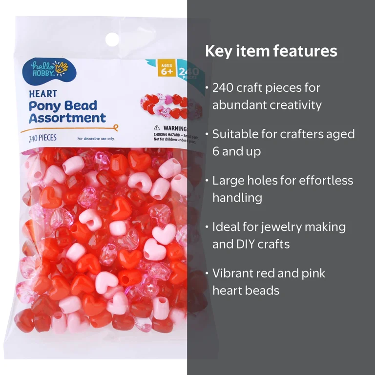 Hello Hobby 12mm Heart Beads 240 Pieces in Red and Pink Mix for