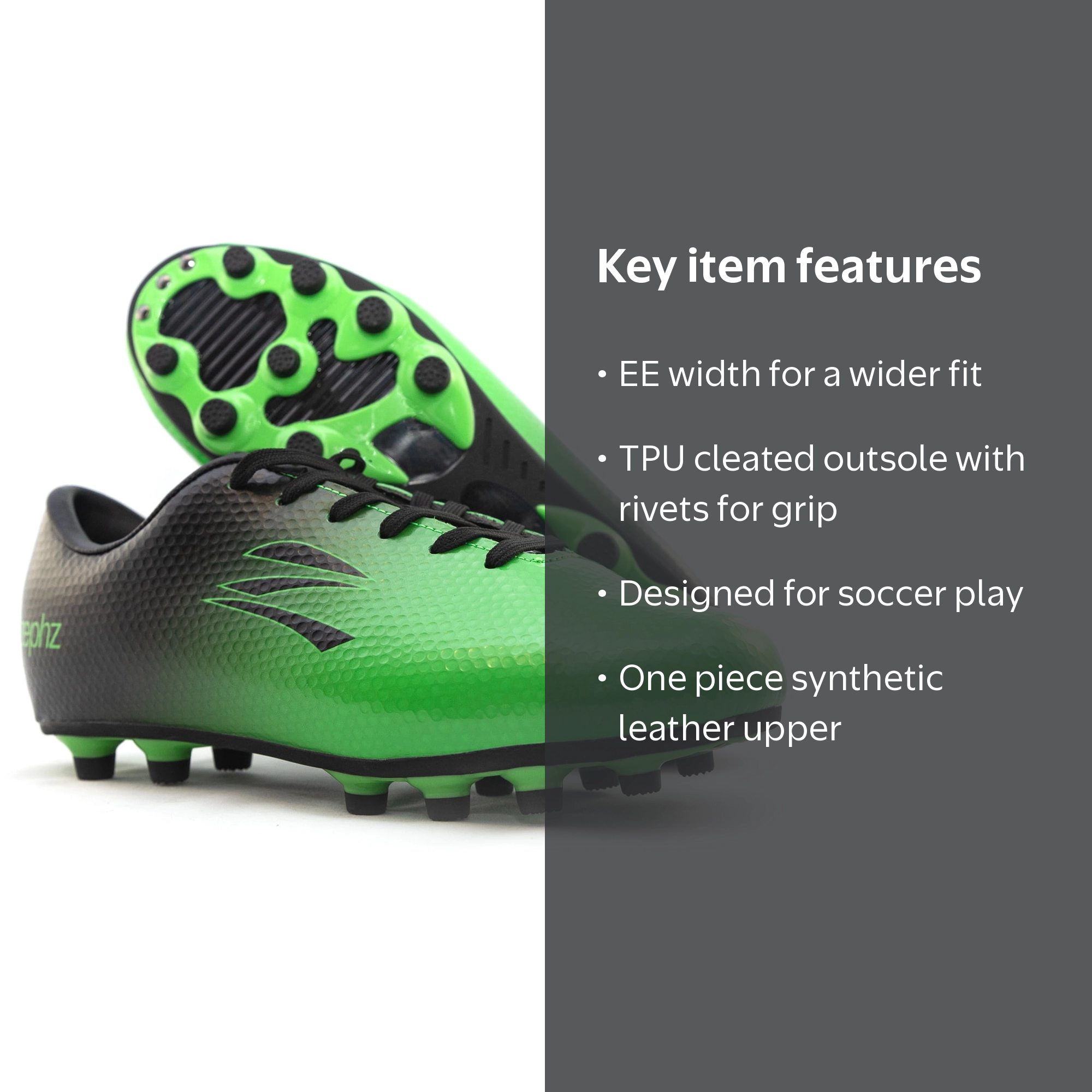 zephz Wide Traxx Soccer Cleat Lime Green/Black Men's 12EE